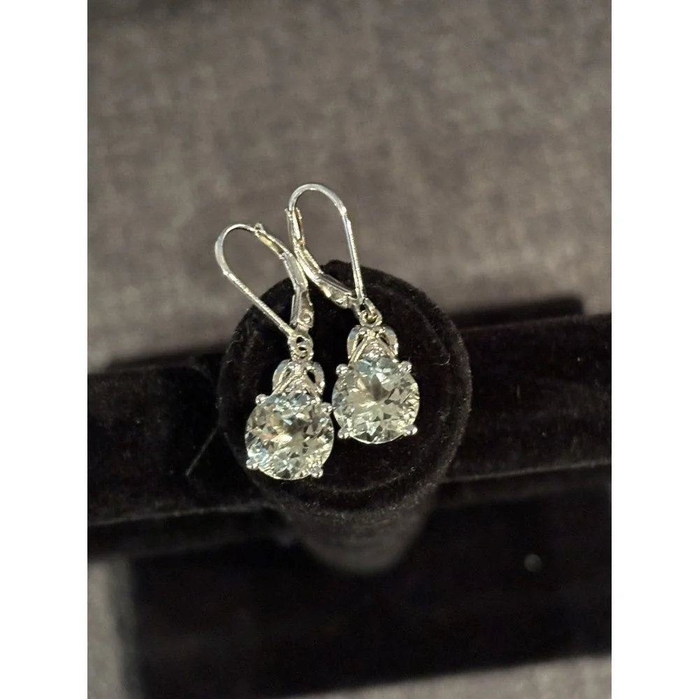 Green Amethyst (Prasiolite) Drop Earrings Sterling Silver - Van Courtland Blue